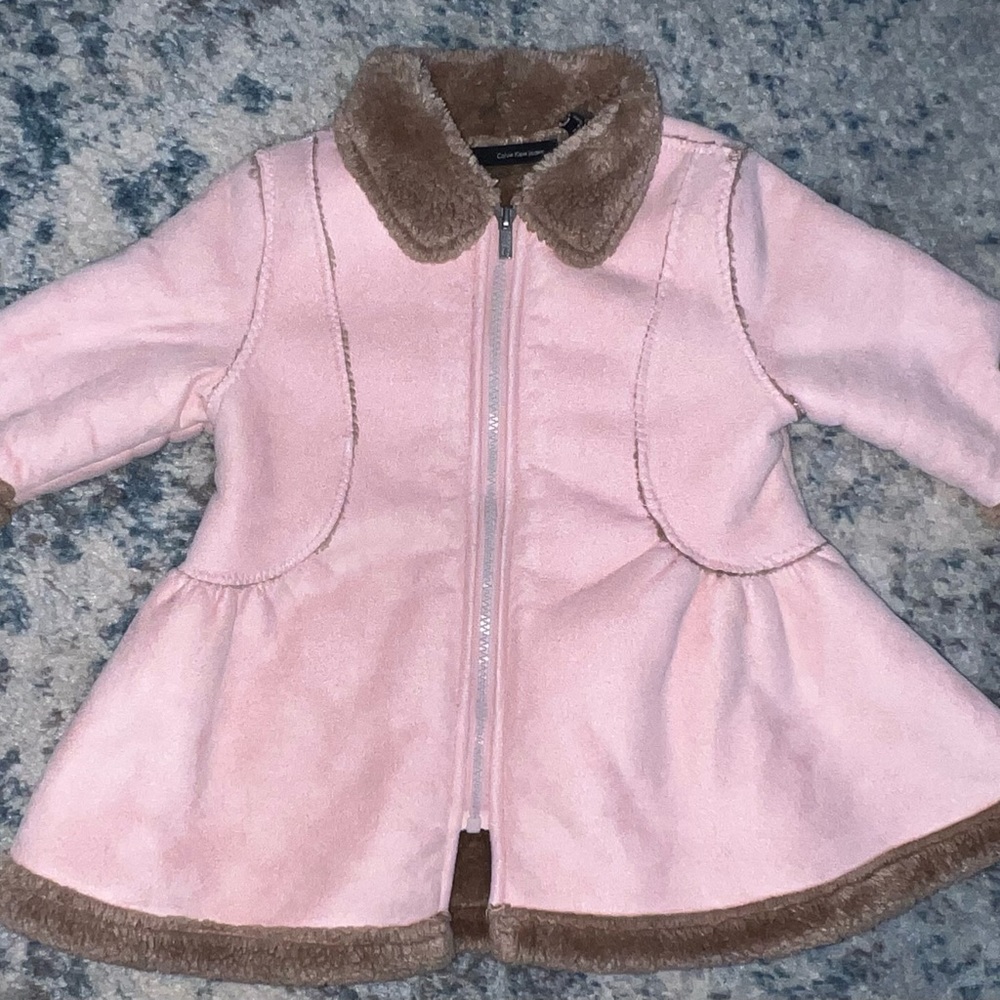 Toddler Girls CALVIN KLEIN Pink Faux Suede Fuzzy Lined Coat Size 18-24 months